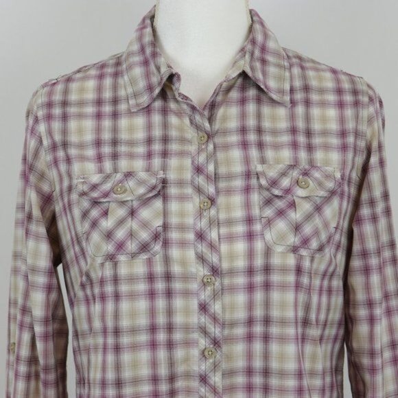 Marmot Women's Medium Purple & Tan Plaid Quick Dry Long Sleeve Button Up Shirt - Picture 2 of 9